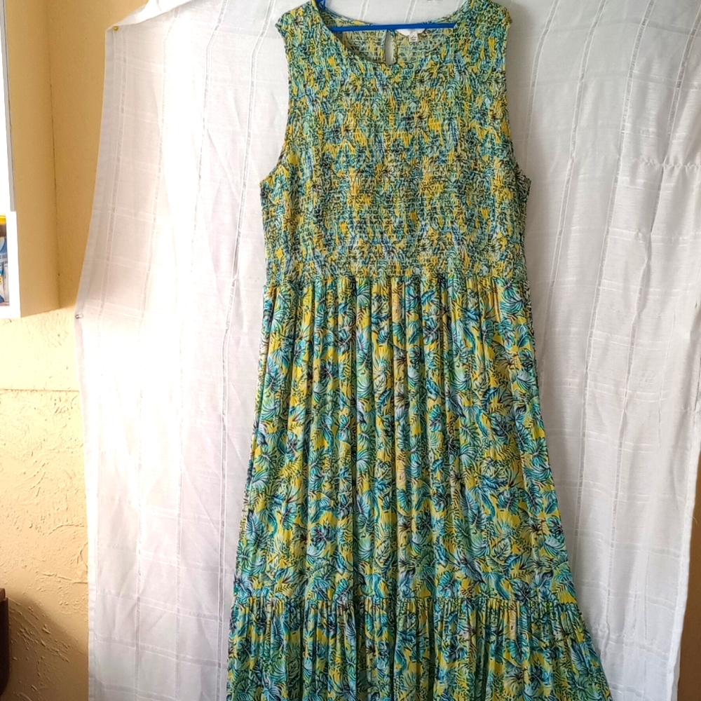 Boho Maxi Dress, Blue-Gold, Sz 24, NWOT